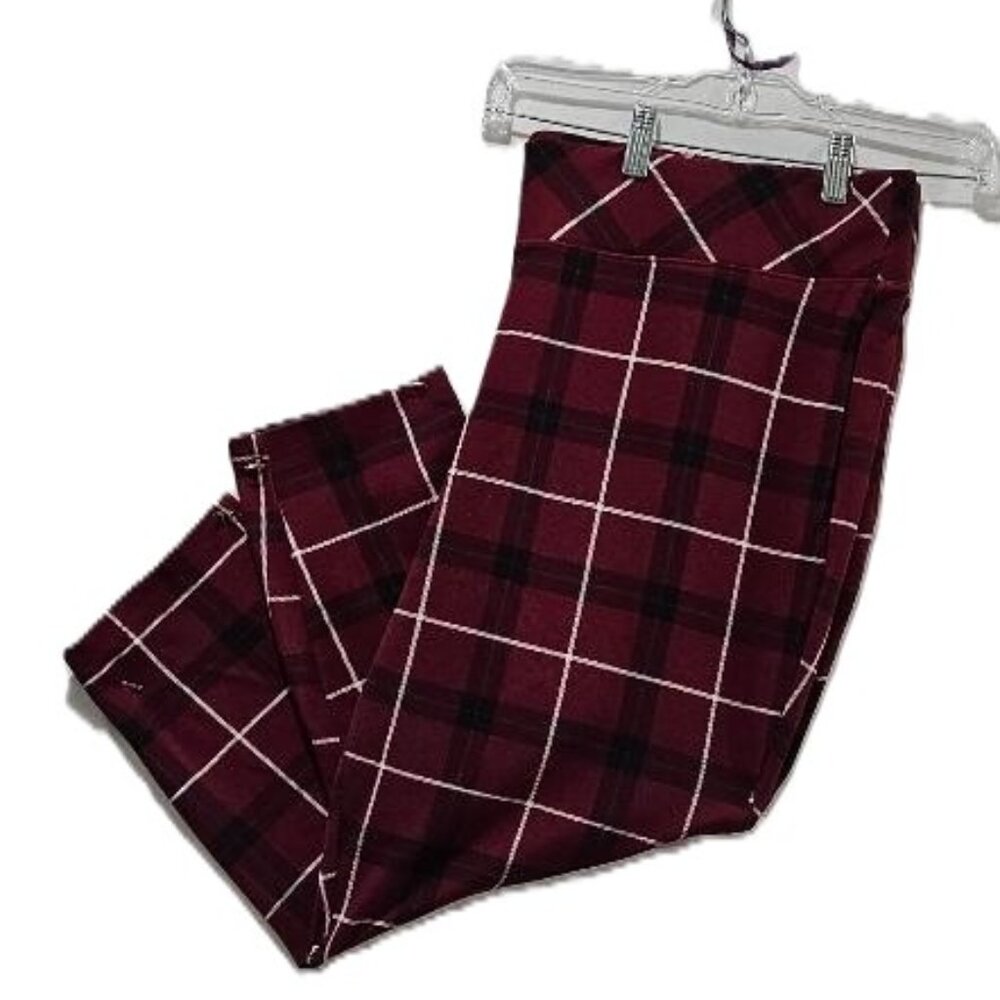 TORRID BURGUNDY RED WHITE BLACK PLAID PONTE KNIT SKINNY PANT 3R  GOTH GRUNGE